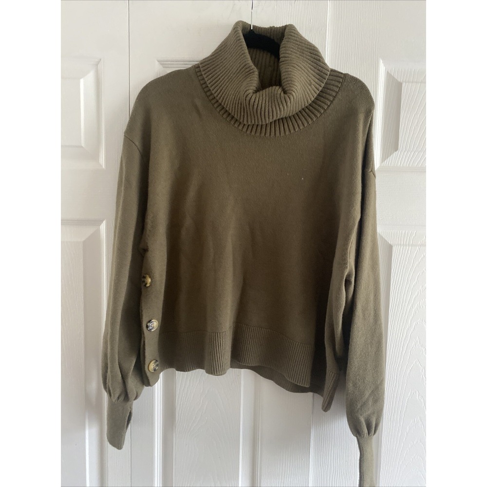 Lucyswhims The Drop Turtleneck Sweater Womens Size 2X Olive Green Side Button
